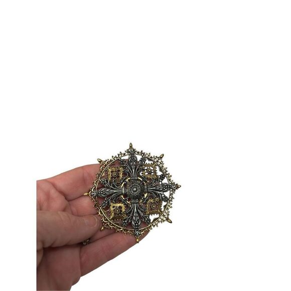 Large Victorian Style Cross Brooch Filigree Mariner's Compass Nautical - Picture 7 of 7